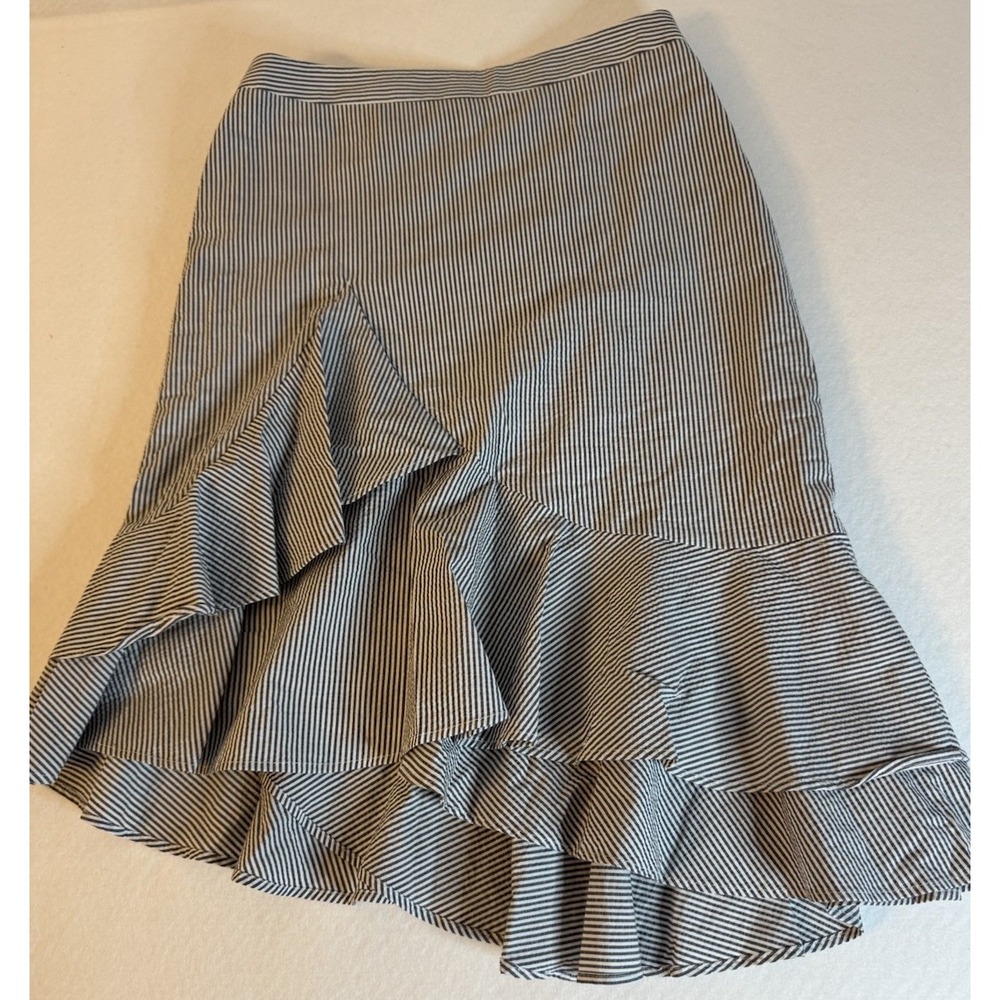 Banana Republic Striped Seersucker Ruffle High Low Skirt Navy White Size 6